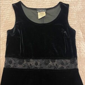 90s Black Velvet Mini Dress with Roses Mesh